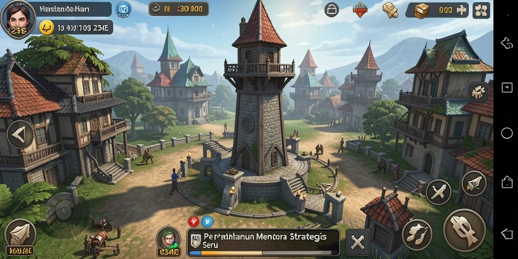 Tangkapan layar dari gameplay menarik di 234E dengan menara bertahan.