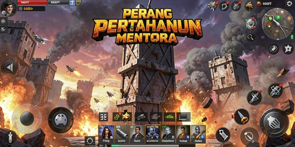 Screenshot gameplay menunjukkan menara yang siap menghadapi gelombang musuh.