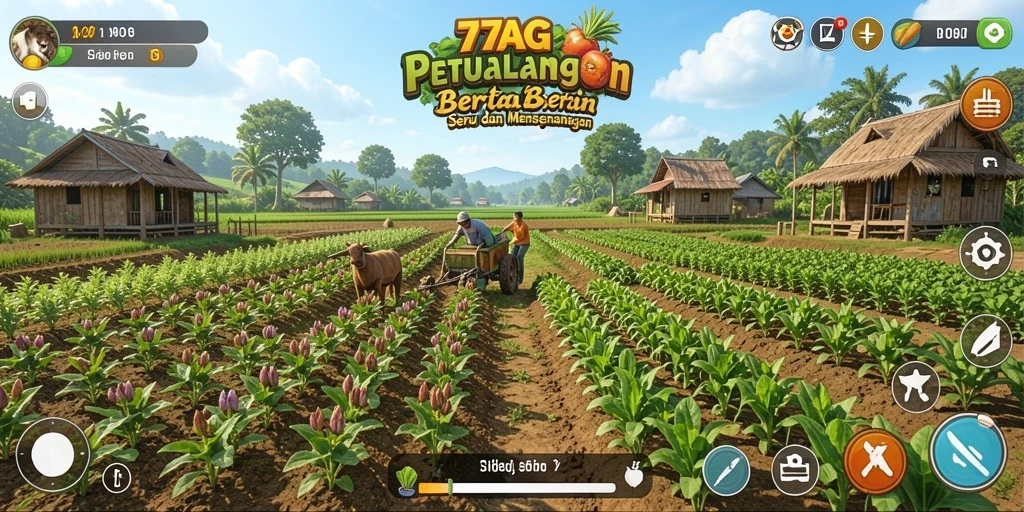 Tangkapan layar permainan 77AG dengan aktivitas bertani yang seru.