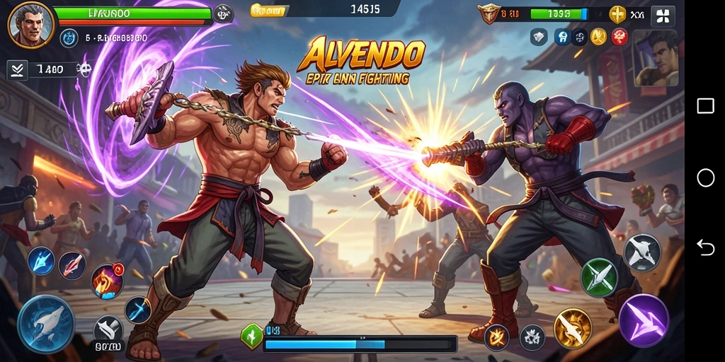 Tampilan gameplay <strong>ALVENDO</strong> yang penuh aksi dengan pertarungan yang intens.