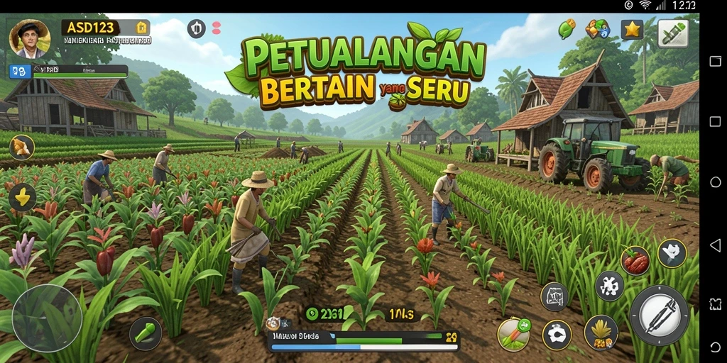 Screenshot gameplay menunjukkan aktivitas bertani yang memukau dengan berbagai tanaman.