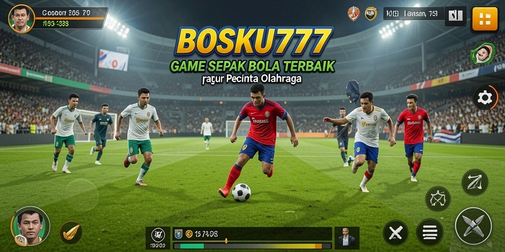 Screenshot gameplay <strong>BOSKU777</strong> menampilkan aksi seru di lapangan sepak bola.