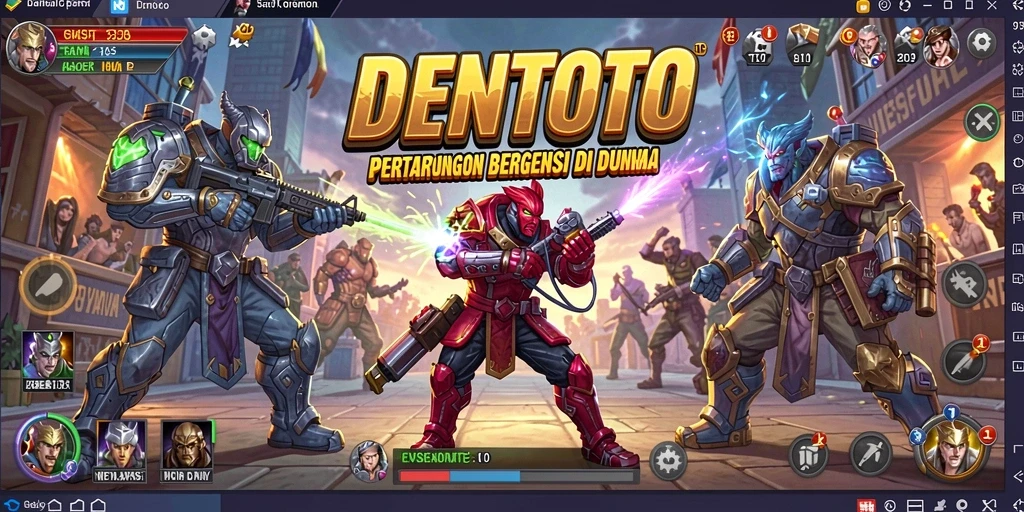 Screenshot utama DENTOTO menampilkan aksi pertarungan yang intens.
