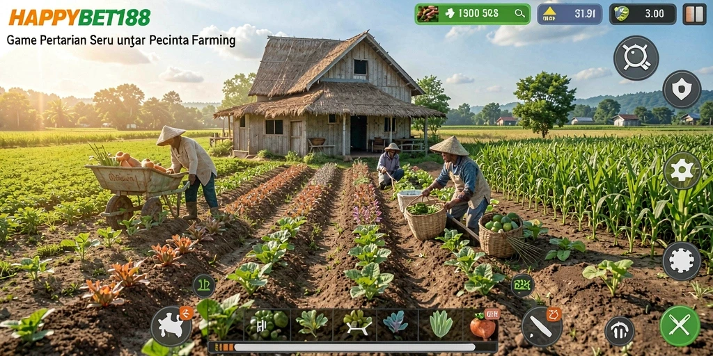 Tampilan gameplay <strong>HAPPYBET188</strong> yang menarik dan penuh warna di dunia pertanian.