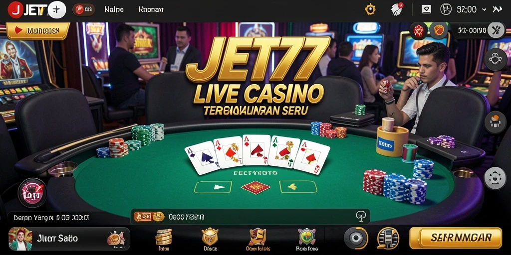 Screenshot JET77 menampilkan dealer langsung dalam aksi permainan Live Casino.