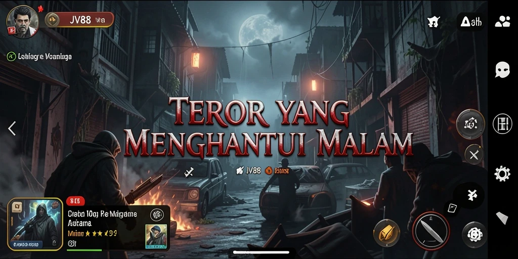 Tangkapan layar gameplay JV88 dengan suasana horor mencekam.
