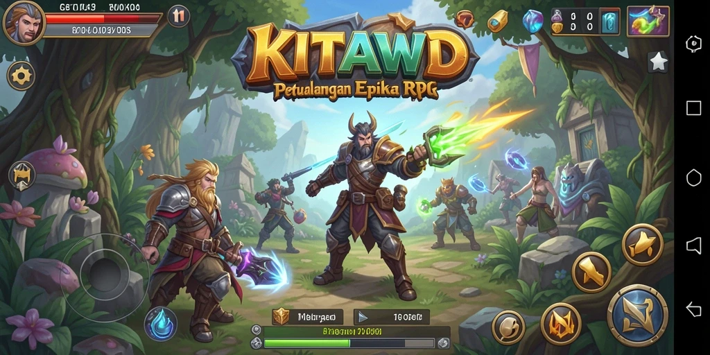 Screenshot menampilkan karakter utama beraksi melawan monster di dunia RPG.