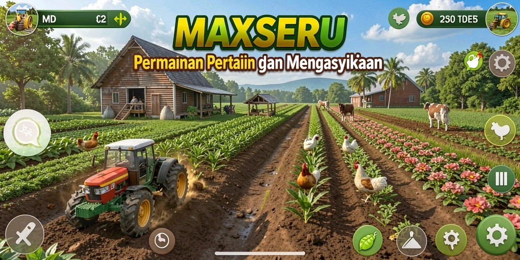 Gameplay seru dari MAXSERU dengan aktivitas bertani yang menarik.