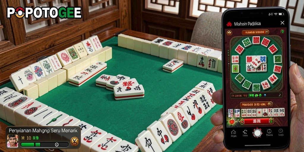 Screenshot utama POPOTOGEL menampilkan aksi seru permainan Mahjong.