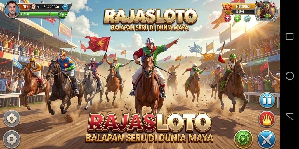 Tampilan gameplay mendebarkan di RAJASLOTO dengan balapan yang seru.