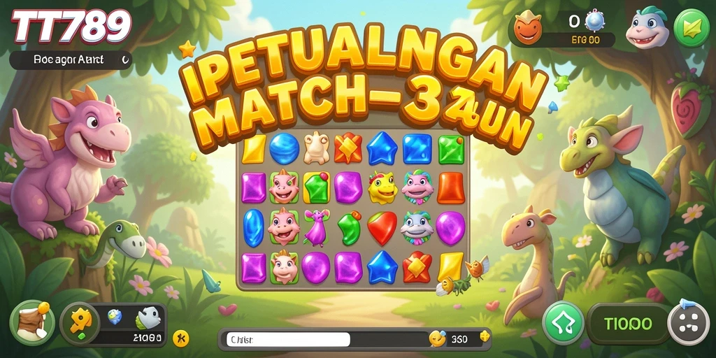 Tampilan gameplay Match-3 yang seru dan penuh warna di TT789.