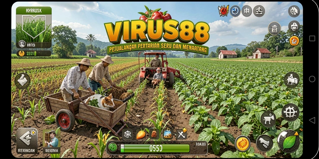 Screenshot gameplay VIRUS88 yang menunjukkan aspek pertanian yang menarik.