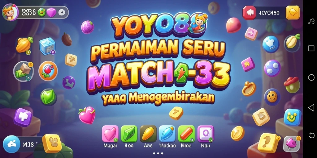 Tangkapan layar <strong>YOYO88</strong> menampilkan aksi seru gameplay Match-3 yang penuh warna.